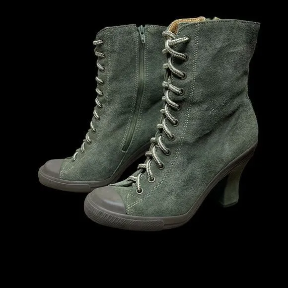 Vintage Y2K‎ Bakers Green Suede Leather Lace Up Granny Combat  Boots Womens 9
