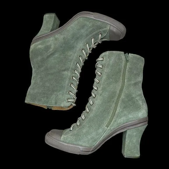 Vintage Y2K‎ Bakers Green Suede Leather Lace Up Granny Combat  Boots Womens 9
