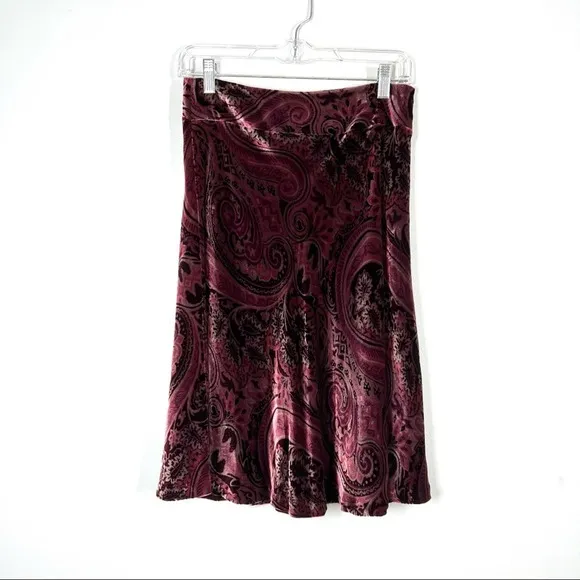 VINTAGE Y2K Banana Republic Paisley Velvet Fluted Flutter Hem Pink Red Burnout 2
