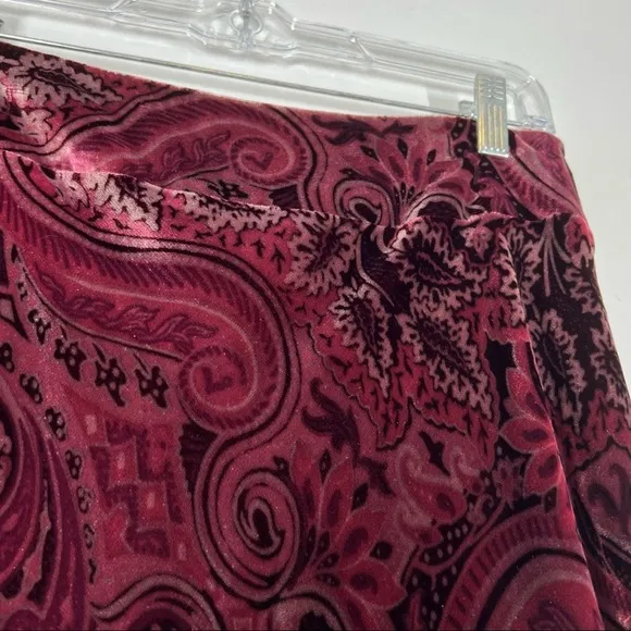 VINTAGE Y2K Banana Republic Paisley Velvet Fluted Flutter Hem Pink Red Burnout 2