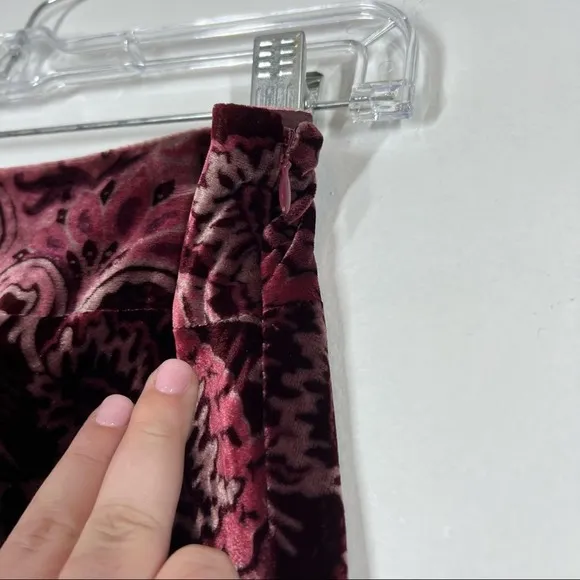VINTAGE Y2K Banana Republic Paisley Velvet Fluted Flutter Hem Pink Red Burnout 2