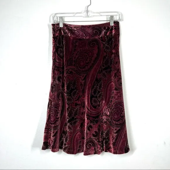 VINTAGE Y2K Banana Republic Paisley Velvet Fluted Flutter Hem Pink Red Burnout 2