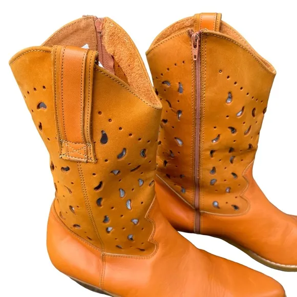 Vintage Y2K Cowgirl Boots BLT Santa Barbara Leather NWT Orange Pointed Toe
