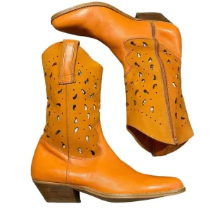 Vintage Y2K Cowgirl Boots BLT Santa Barbara Leather NWT Orange Pointed Toe