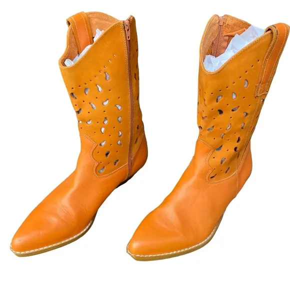 Vintage Y2K Cowgirl Boots BLT Santa Barbara Leather NWT Orange Pointed Toe