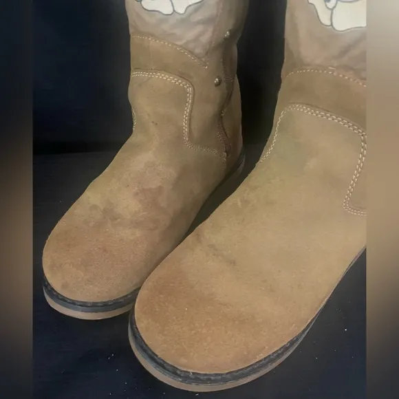 Vintage Y2K Ed Hardy Tiger Tan Fur Trim Studded Zip Knee Boots Size 8