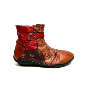 Vintage Y2K embossed leather patchwork belted ankle boots