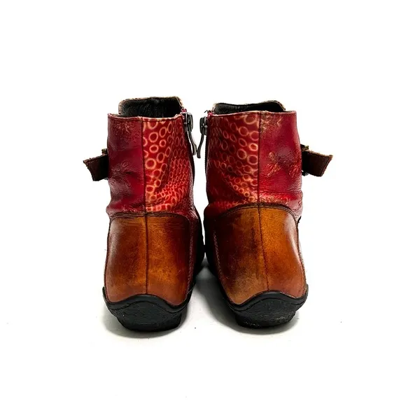 Vintage Y2K embossed leather patchwork belted ankle boots