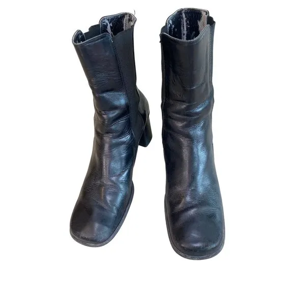 Vintage Y2K Franco Sarto Leather Chunky Heel Boots Women's 10 Black