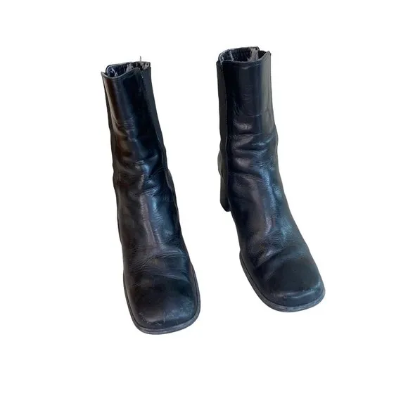 Vintage Y2K Franco Sarto Leather Chunky Heel Boots Women's 10 Black
