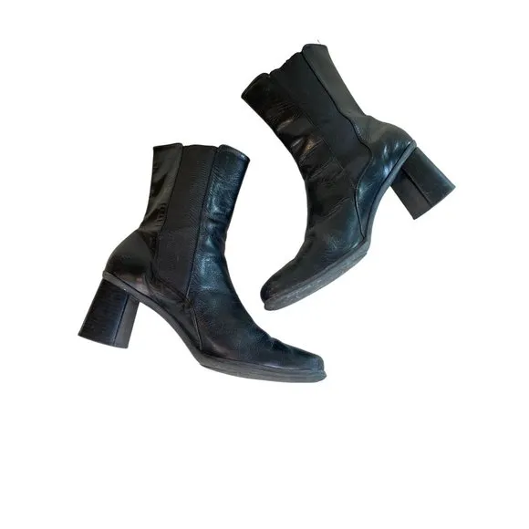 Vintage Y2K Franco Sarto Leather Chunky Heel Boots Women's 10 Black