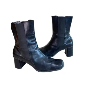 Vintage Y2K Franco Sarto Leather Chunky Heel Boots Women's 10 Black