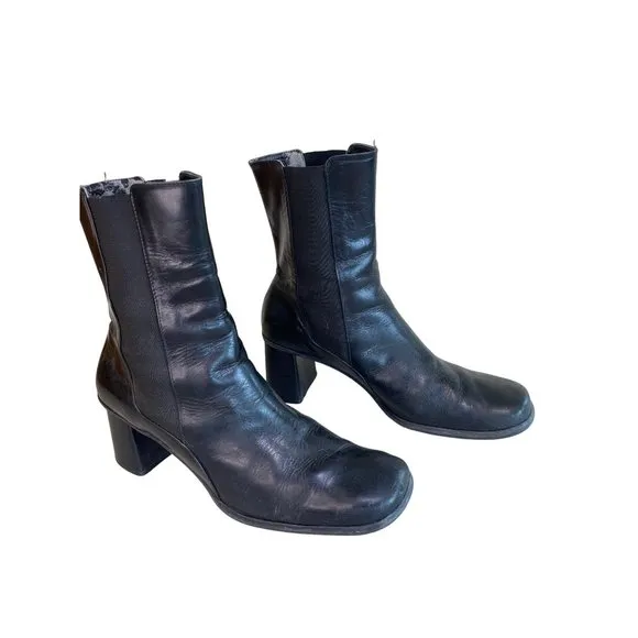 Vintage Y2K Franco Sarto Leather Chunky Heel Boots Women's 10 Black