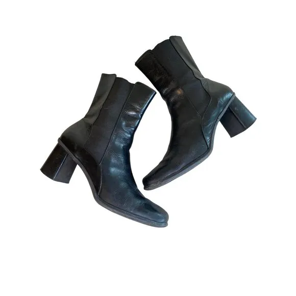 Vintage Y2K Franco Sarto Leather Chunky Heel Boots Women's 10 Black