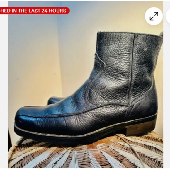 Vintage Y2K GBX Black Pebble Leather Mod Square Toe Boots Mens 10 D Fast Ship