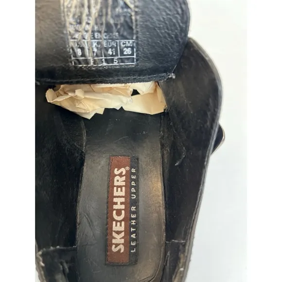 Vintage Y2K Skechers Black Leather Chunky Buckle  Lug Soles Shoes Sz 8 M…