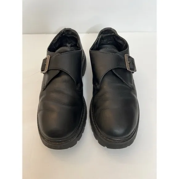 Vintage Y2K Skechers Black Leather Chunky Buckle  Lug Soles Shoes Sz 8 M…