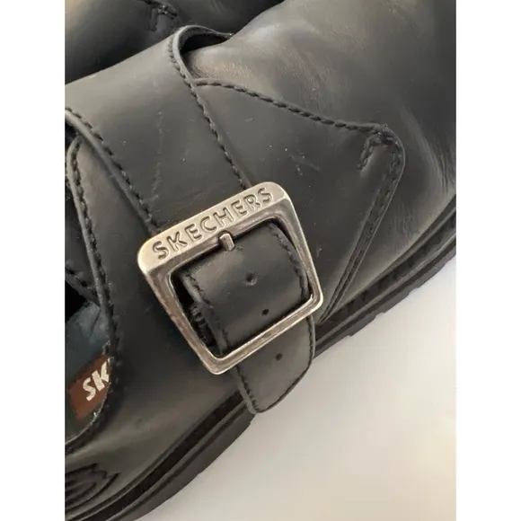 Vintage Y2K Skechers Black Leather Chunky Buckle  Lug Soles Shoes Sz 8 M…