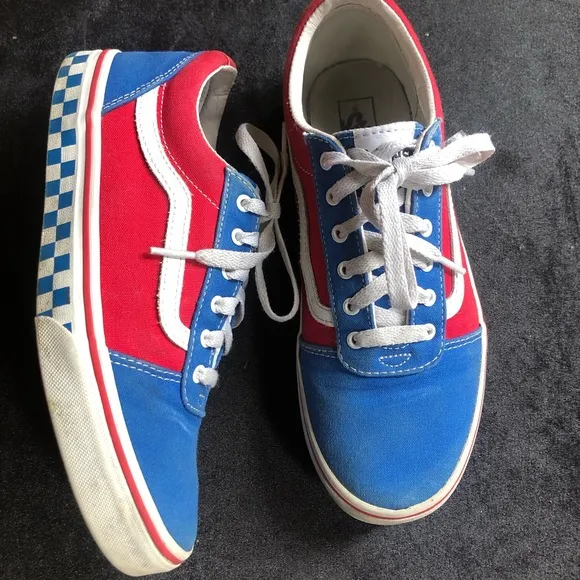 Vintage Y2K Vans Old Skool Red White Blue Checker Skateboard Canvas Sneakers 6Y