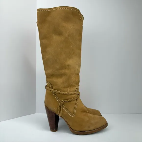 Vintage Zodiac size 7.5 Women’s Tan Braided Leather Heeled Tall Western Boots
