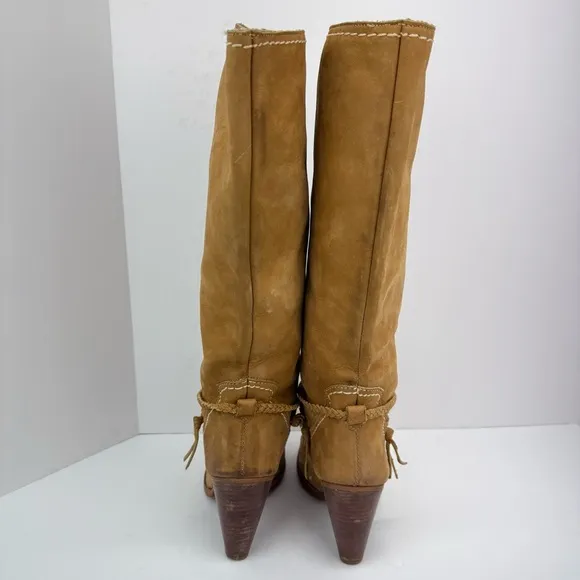 Vintage Zodiac size 7.5 Women’s Tan Braided Leather Heeled Tall Western Boots