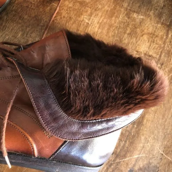 Vintage Bally Fur lined ankle cuffed fold over Boots SZ 6