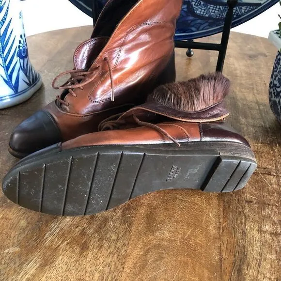 Vintage Bally Fur lined ankle cuffed fold over Boots SZ 6