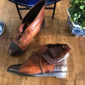 Vintage Bally Fur lined ankle cuffed fold over Boots SZ 6