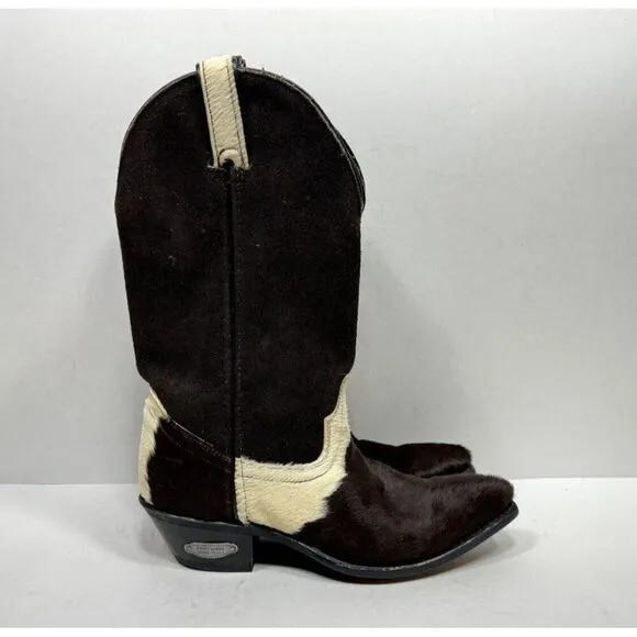 Vintage Code West Calf Hair Leather Cow Print Western Cowboy Boots Pony Size 6.5