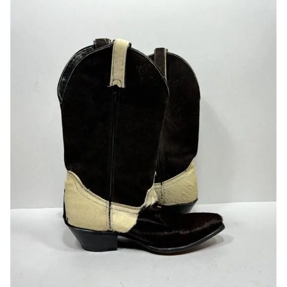 Vintage Code West Calf Hair Leather Cow Print Western Cowboy Boots Pony Size 6.5