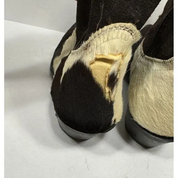 Vintage Code West Calf Hair Leather Cow Print Western Cowboy Boots Pony Size 6.5