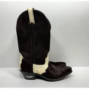 Vintage Code West Calf Hair Leather Cow Print Western Cowboy Boots Pony Size 6.5