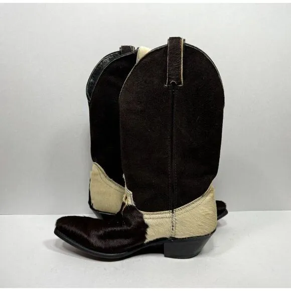 Vintage Code West Calf Hair Leather Cow Print Western Cowboy Boots Pony Size 6.5