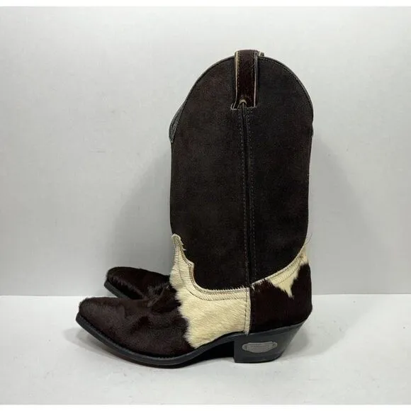 Vintage Code West Calf Hair Leather Cow Print Western Cowboy Boots Pony Size 6.5