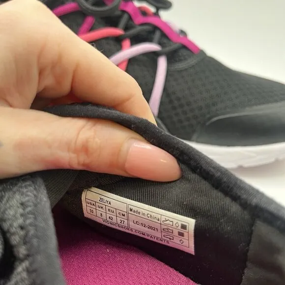 Vionic Brisk Zeliya Black Pink Textile Synthetic Womens Low Top Sneakers Size 10