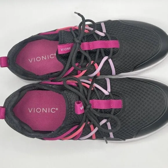 Vionic Brisk Zeliya Black Pink Textile Synthetic Womens Low Top Sneakers Size 10