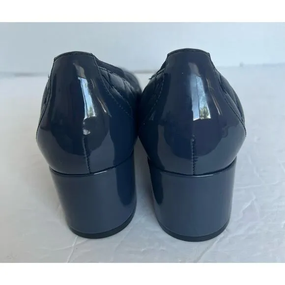 Vionic Ruby Olympia Quilted Leather Navy Blue Cap Toe Block Pump Heel Size 7