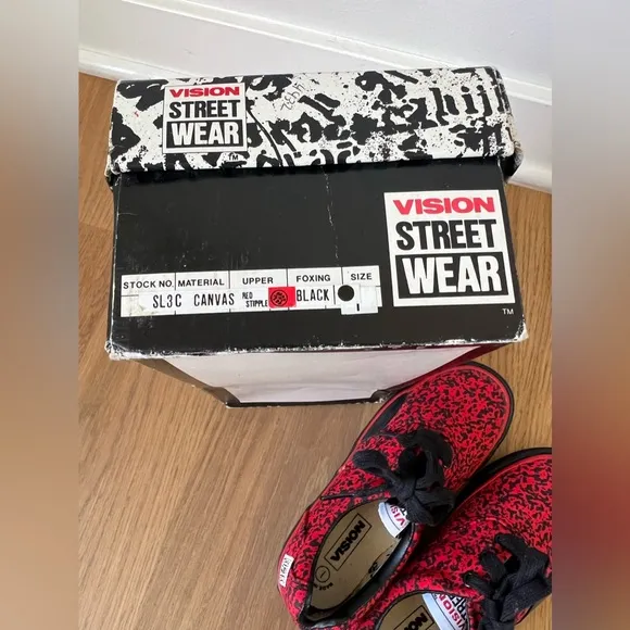 Vision Street Wear Vintage NOS Shoes RED Stipple Print In Original Box 1980s NEW