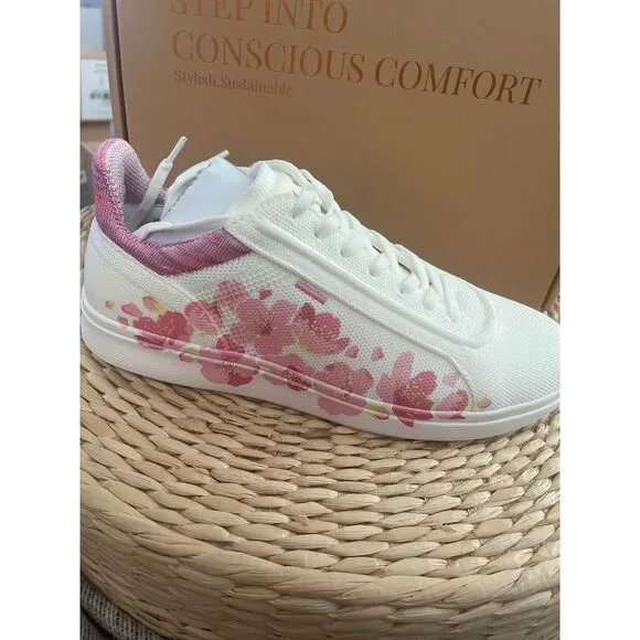 VIVAIA Floral‎ Canvas Sneakers White Pink Casual Comfort Women's size EU/39 US/8