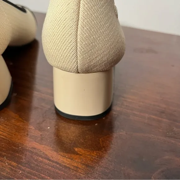 Vivaia Shoes Women's 37.5 Beige Black Julia Pro Almond Toe Chunky Heel
