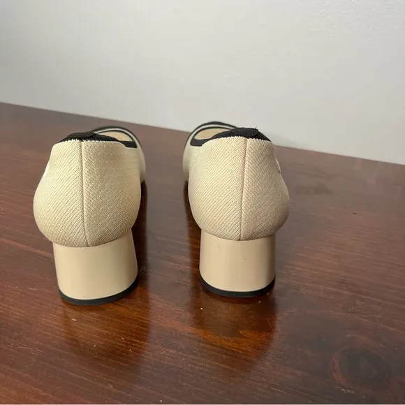 Vivaia Shoes Women's 37.5 Beige Black Julia Pro Almond Toe Chunky Heel