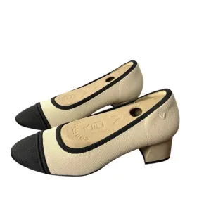 Vivaia Shoes Women's 37.5 Beige Black Julia Pro Almond Toe Chunky Heel