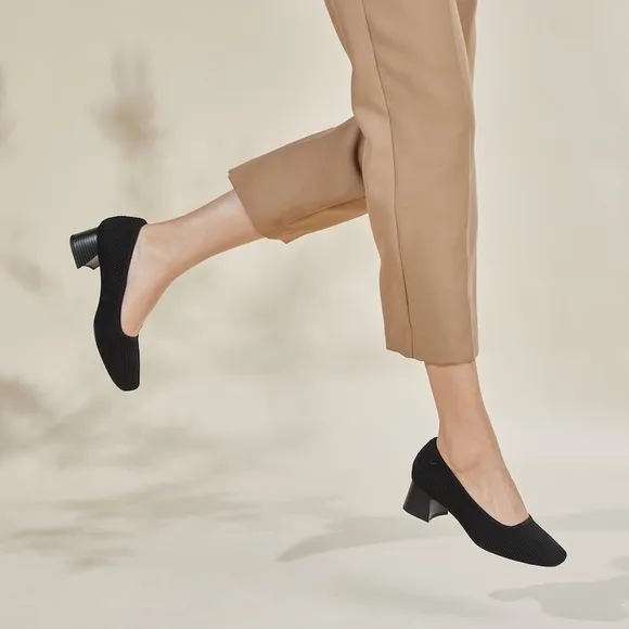 VIVAIA Square Toe Chunky Heels Melody Pro Black Size 42 US 10.5 Minimalist Work