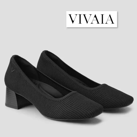 VIVAIA Square Toe Chunky Heels Melody Pro Black Size 42 US 10.5 Minimalist Work