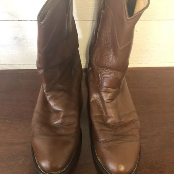 VTG 2005 USA Justin 3404 Brown Leather Roper Cowboy Western Boots Size 8 1/2 D