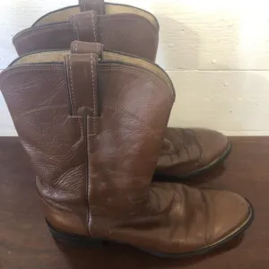 VTG 2005 USA Justin 3404 Brown Leather Roper Cowboy Western Boots Size 8 1/2 D