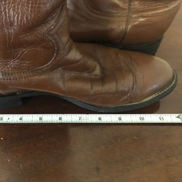 VTG 2005 USA Justin 3404 Brown Leather Roper Cowboy Western Boots Size 8 1/2 D