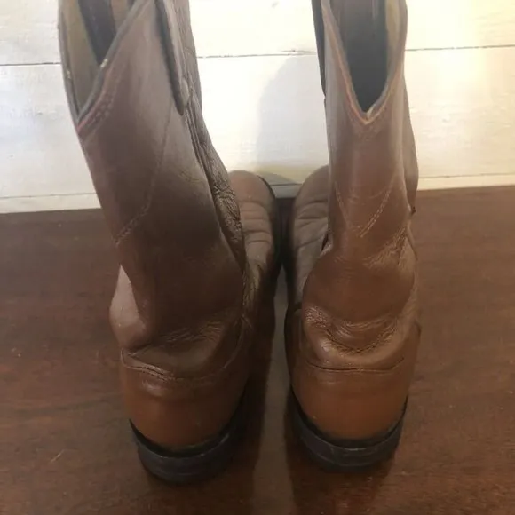 VTG 2005 USA Justin 3404 Brown Leather Roper Cowboy Western Boots Size 8 1/2 D