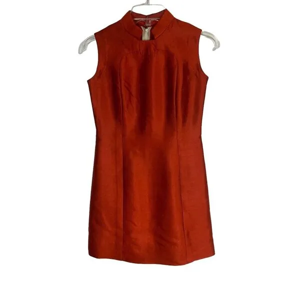 Vtg‎ 60s Handmade Pencil Dress Jacket Red Orange Silk Shoes Purse XS READ