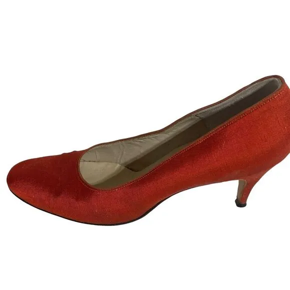 Vtg‎ 60s Handmade Pencil Dress Jacket Red Orange Silk Shoes Purse XS READ